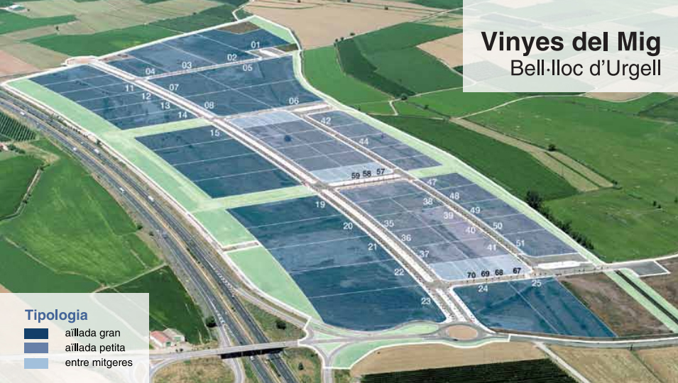 Mapa del folleto comercial del Incasòl sobre el sector Vinyes del Mig de Bell-lloc d'Urgell. IMAGEN: INCASÒL